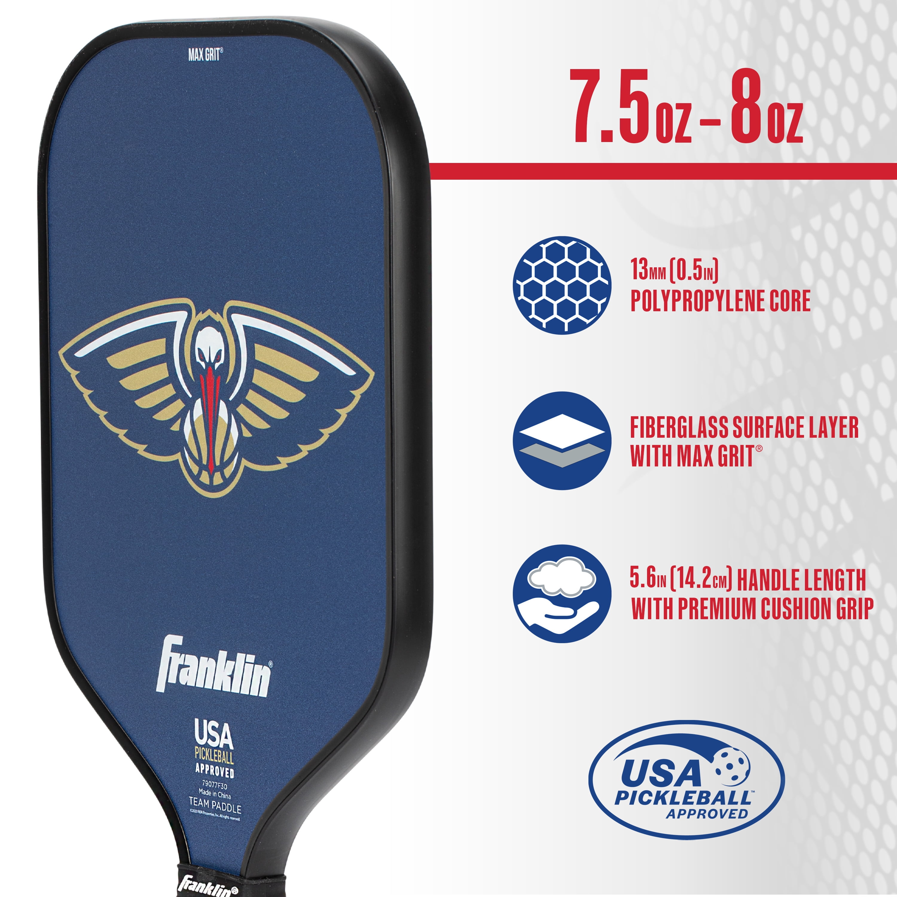 Franklin Sports NBA New Orleans Pelicans Pickleball Paddle - Official NBA Team Pickleball Paddles - USAP (USAPA) Approved Premium Quality Pickleball Paddles - Authentic Team Logos + Colors