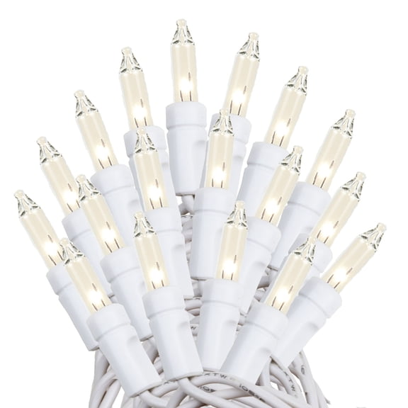 Novelty Lights Clear 100 Light Incandescent Mini Christmas String Lights, White Wire, 34 Feet