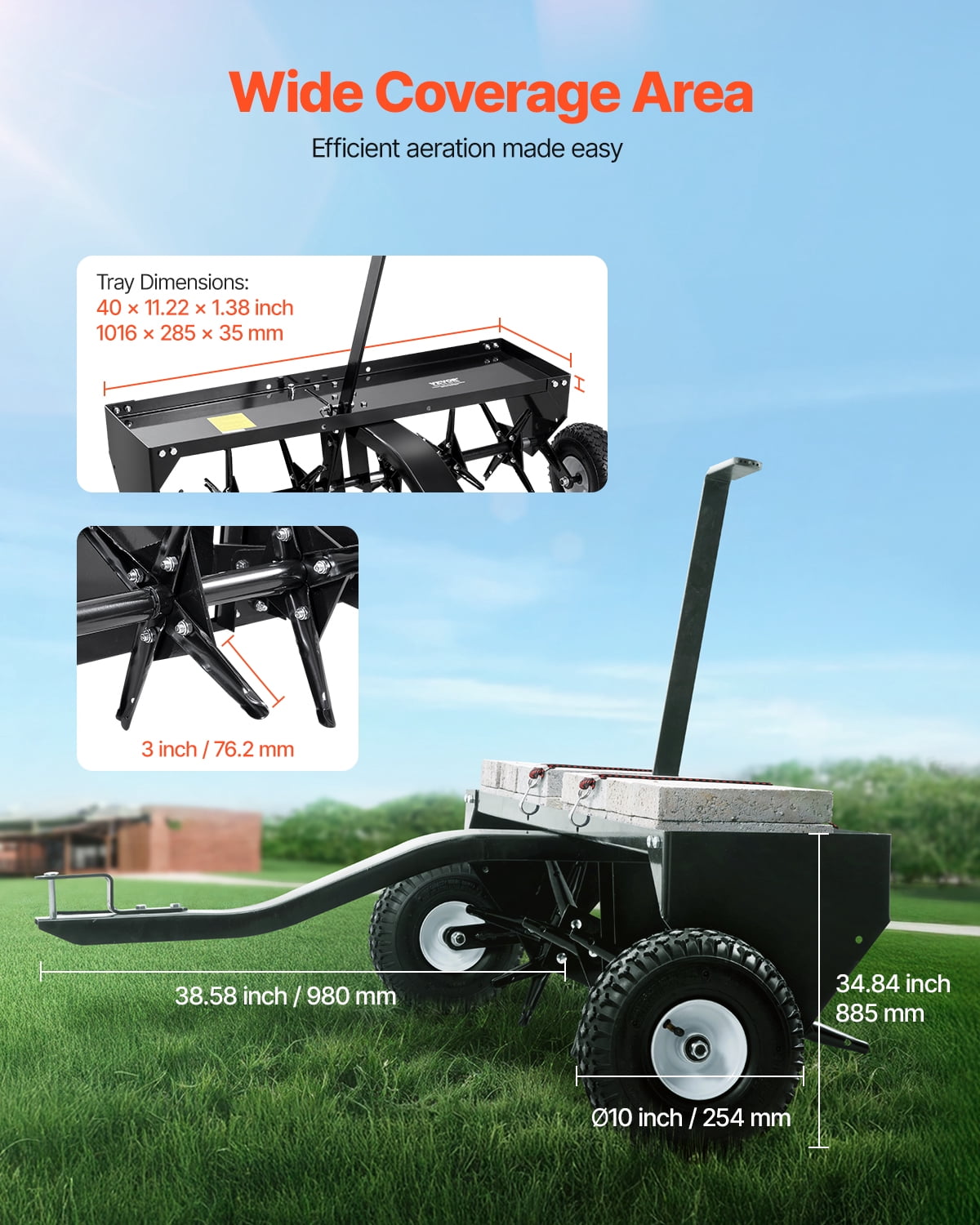 VEVOR Tow Behind Plug Aerator, 40-Inch Tow Behind Lawn Plug Aerator with Universal Hitch, Pull Behind Aerator with Iron Spikes Alternately Arranged, Lawn Aerator Tow Behind for Gardens, Lawns, Farms