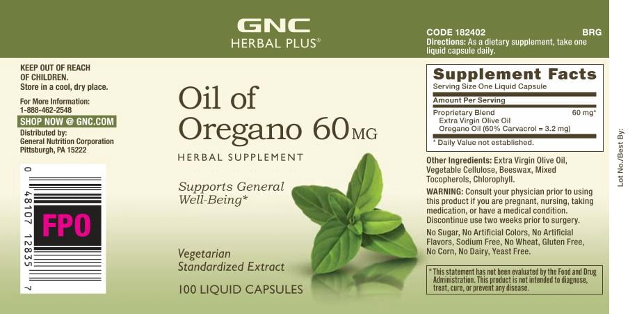 GNC Herbal Plus Oil of Oregano 60mg, 100 Capsules, Supports General Well-Being