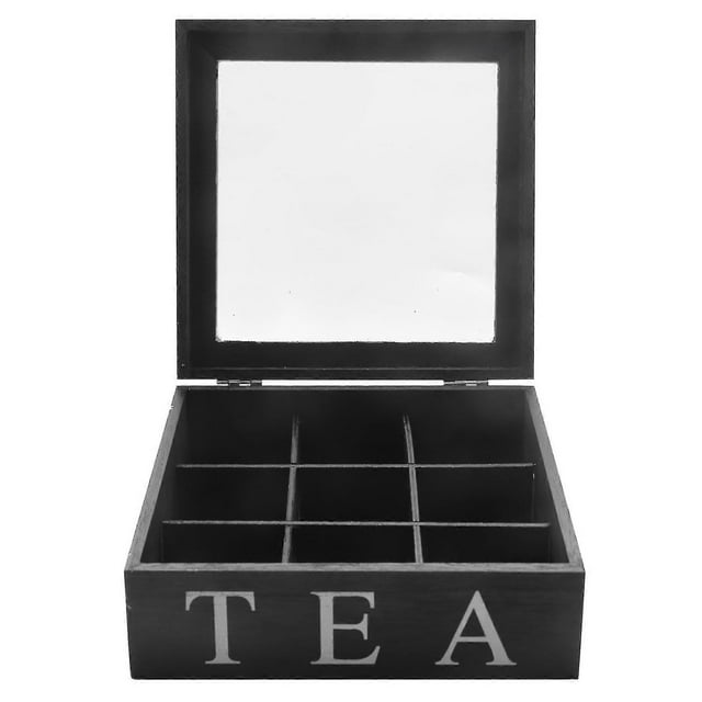 Wooden 9 Grids Tea Box Tea Bags Container Storage Box Square Gift Box Case Transparent Top Lid Jewe