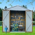 thumbnail image 2 of 6 X 4 FT Outdoor Metal Storage Shed, Waterproof Garden Sheds with 2 Lockable Doors and Foundation Base, Steel Tool Storage Shed Buildings & Outdoor Storage House for Garden, Backyard (Yellow & White), 2 of 9
