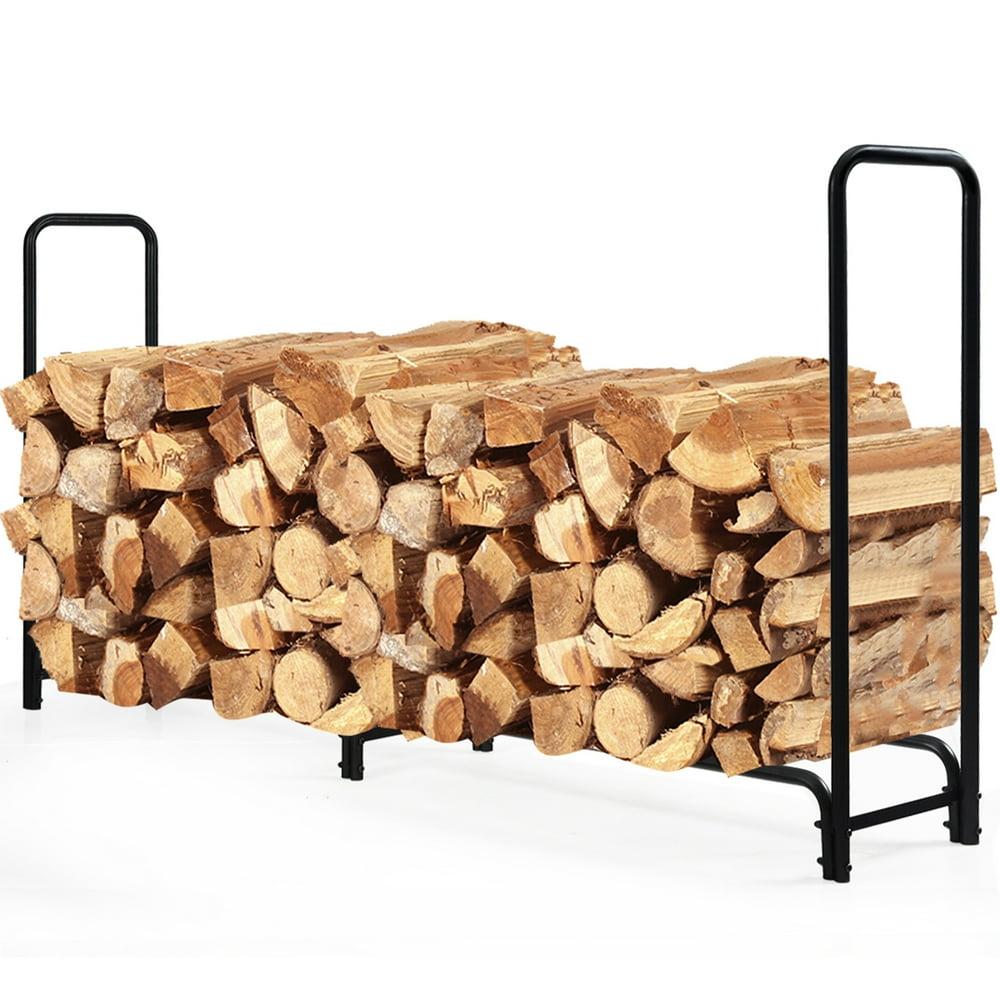 Gymax 8 Feet Outdoor Steel Firewood Log Rack Wood Storage Holder for