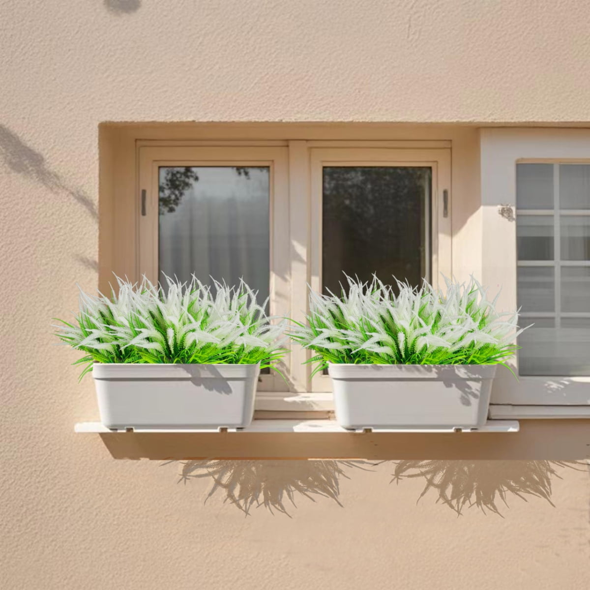 15 Bundles Outdoor Artificial Plants Artificial Flower Outdoor UV Resistant Fake Boston Ferns White Flower Faux Plant Greenery Outside Indoor for Home Porch Pathway Office Yard Garden Décor