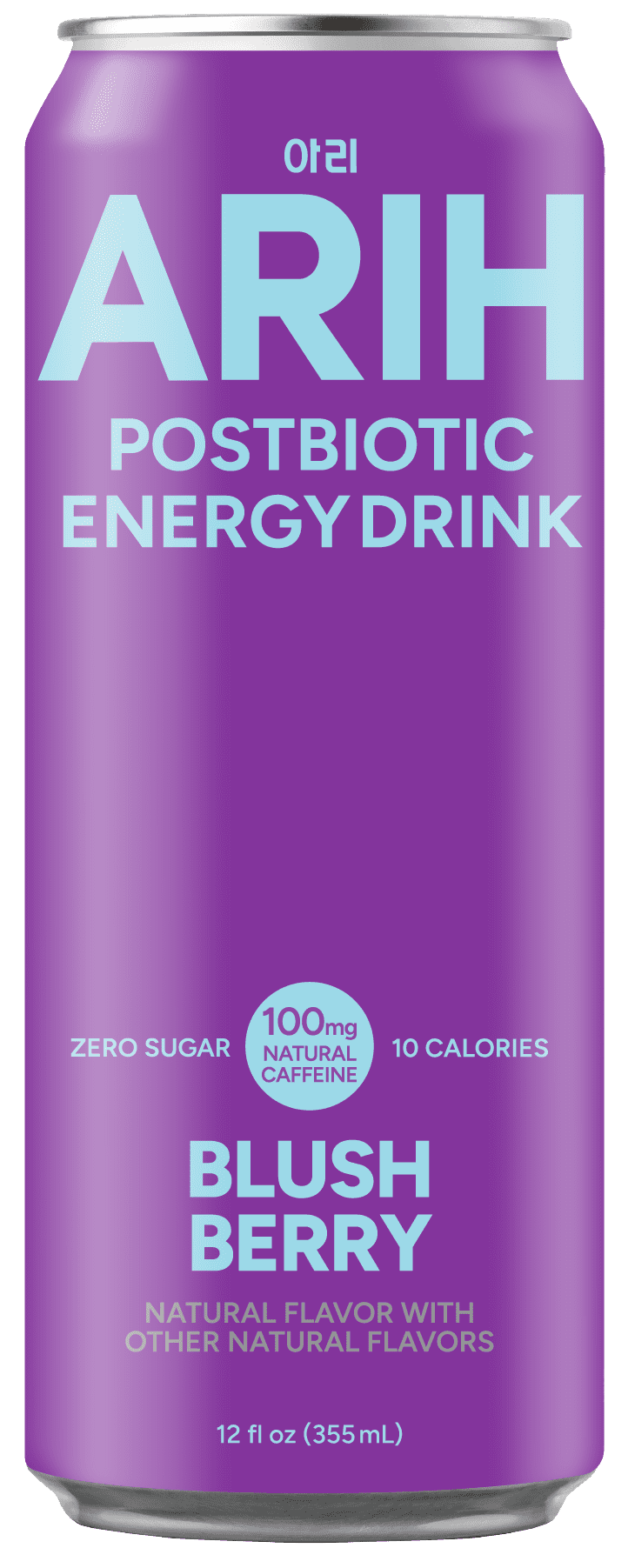 ARIH Postbiotic Energy Drink, Zero Sugar Clean Energy Drink with 100mg Natural Caffeine, Blush Berry, 12 fl oz, 4 Pack