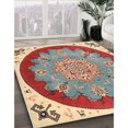 thumbnail image 3 of Ahgly Tapis Rond Traditionnel Vert Sauge Lavable en Machine, 3 Pieds Rond, 3 of 7