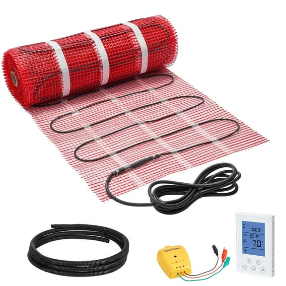 KFFKFF 50 sqft Self-Adhesive Electric Floor Heating Mat System, 120V Radiant Heating with Smart Thermostat & Alarm, Simple Installation for Tile, Stone, and Vinyl
