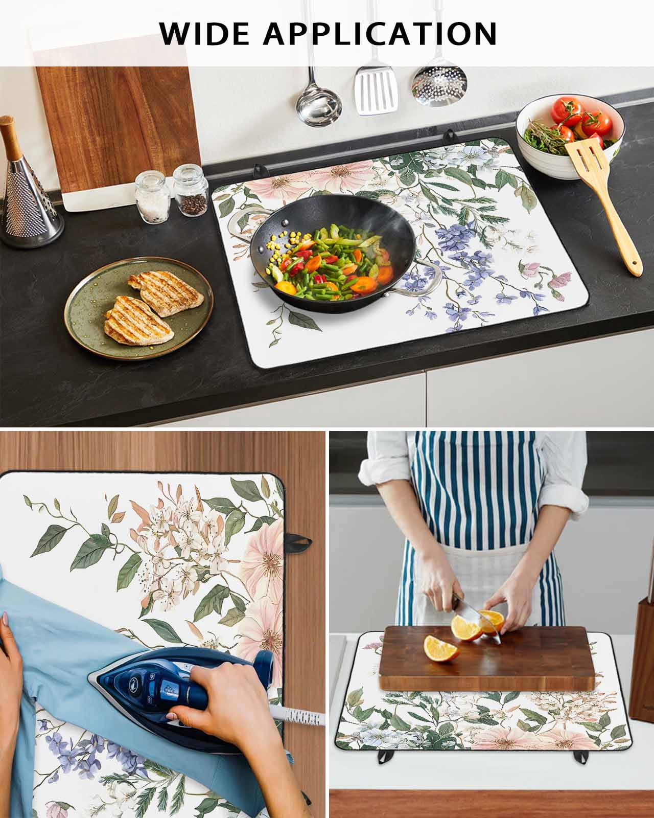 nqOlkjepod Large Induction Cooktop Protector Mat 24"x21", Spring Floral Leaves Stove Top Covers for Electric Stove, Rustic Watercolor Flowers Stove Burner Cover Mats, Glass Top Stove Cover