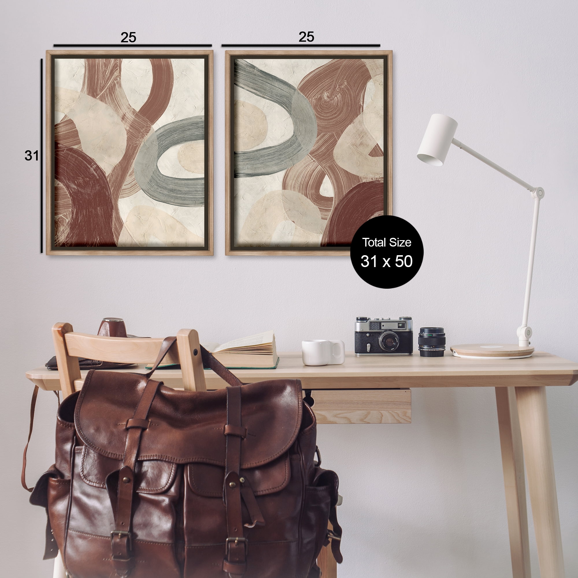 Stupell Industries Curvy Abstract Swirls Abstract Painting Brown Floater Framed Canvas Art Print Wall Art, 31 x 25, Set of 2