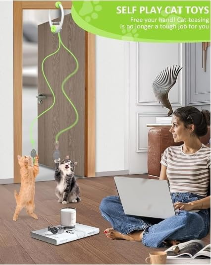 Interactive Cat Toys For Indoor Cats - Automatic Flying Bird Wand Chase Exercise Enrichment  Rechargeable Durable Safe Kitten & Adult Electric Hanging Bored
