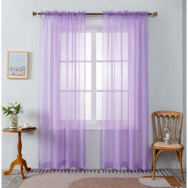 Wpm Cortinas Transparentes De Color Morado Lavanda, 60 Pulgadas De Ancho X 95 Pulgadas De Largo, 2 Paneles, Tratamiento De Ventana Para Sala De Estar, Bolsillo Para Barra, Gasa Transparente Para Dormi