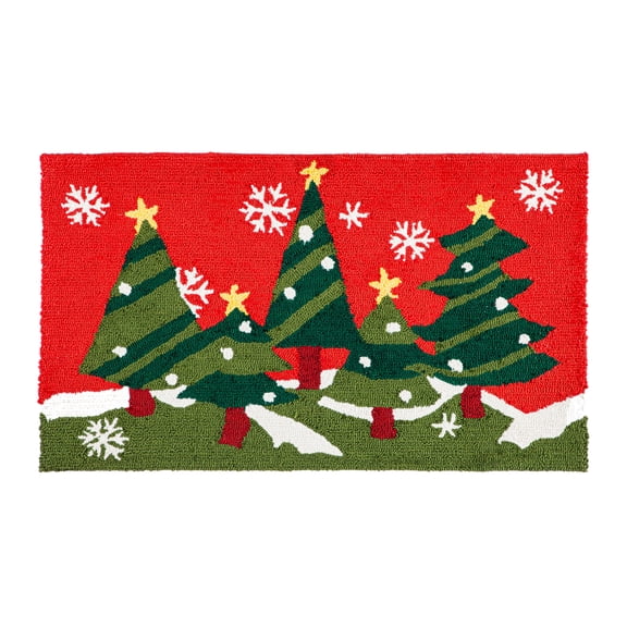 Christmas Trees Indoor/Outdoor Hooked Rug 24"x42"