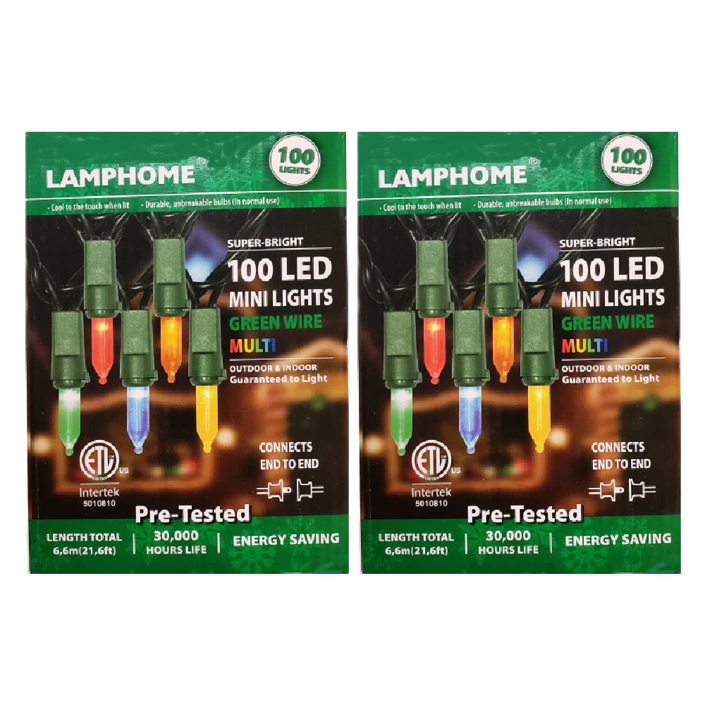 Lamphome 100 LED Mini Lights Multi Colored Bulb Green Wire Christmas
