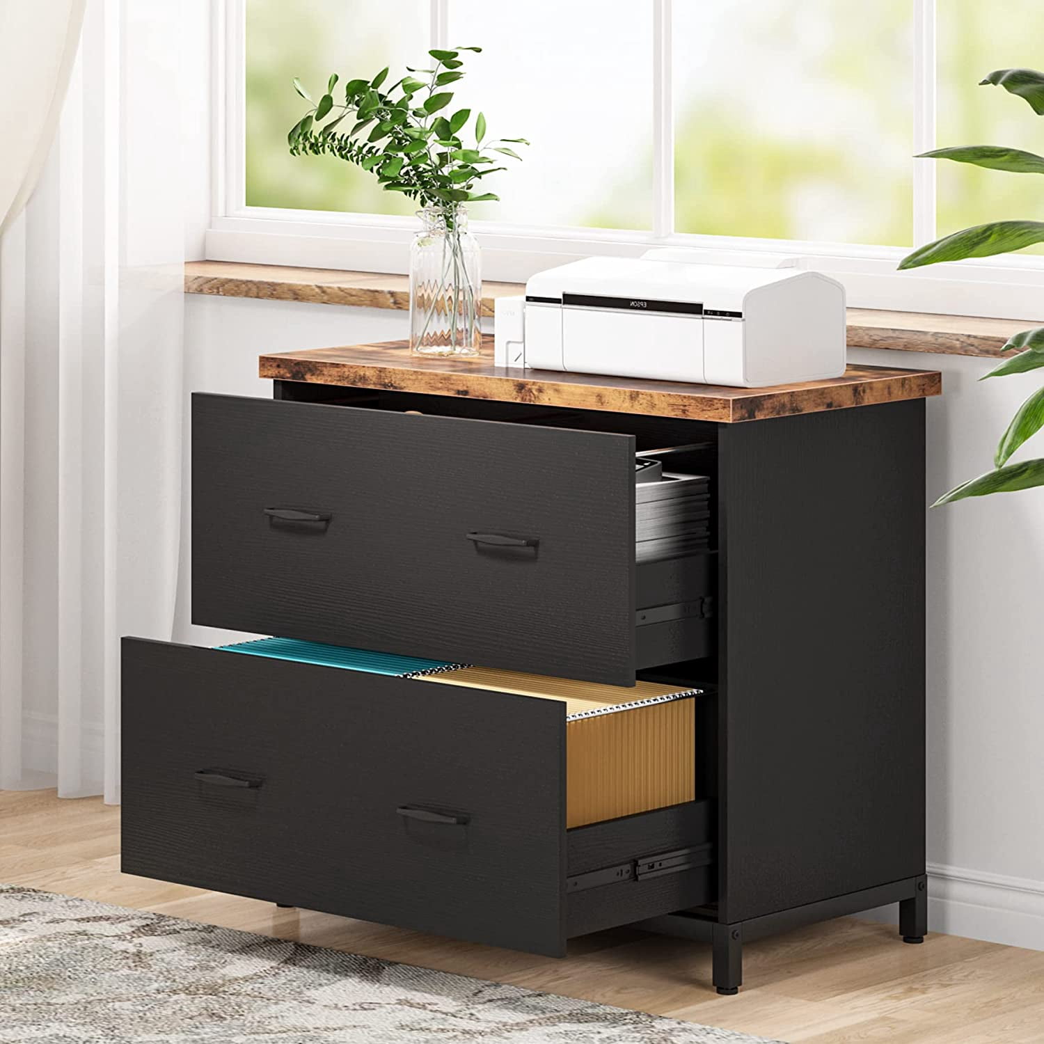 Tribesigns 2-Drawer Lateral File Cabinet 30.7"L x 16.93"W x 30.9"H, Rustic Brown and Black