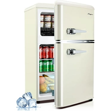 3.2 Cu.Ft Compact Refrigerator Mini Fridge with Freezer, Retro Double Door Small Fridge with Freezer, 7 Level Thermostat & Removable Shelves, Small Refrigerator for Dorm, Office, Bedroom, White