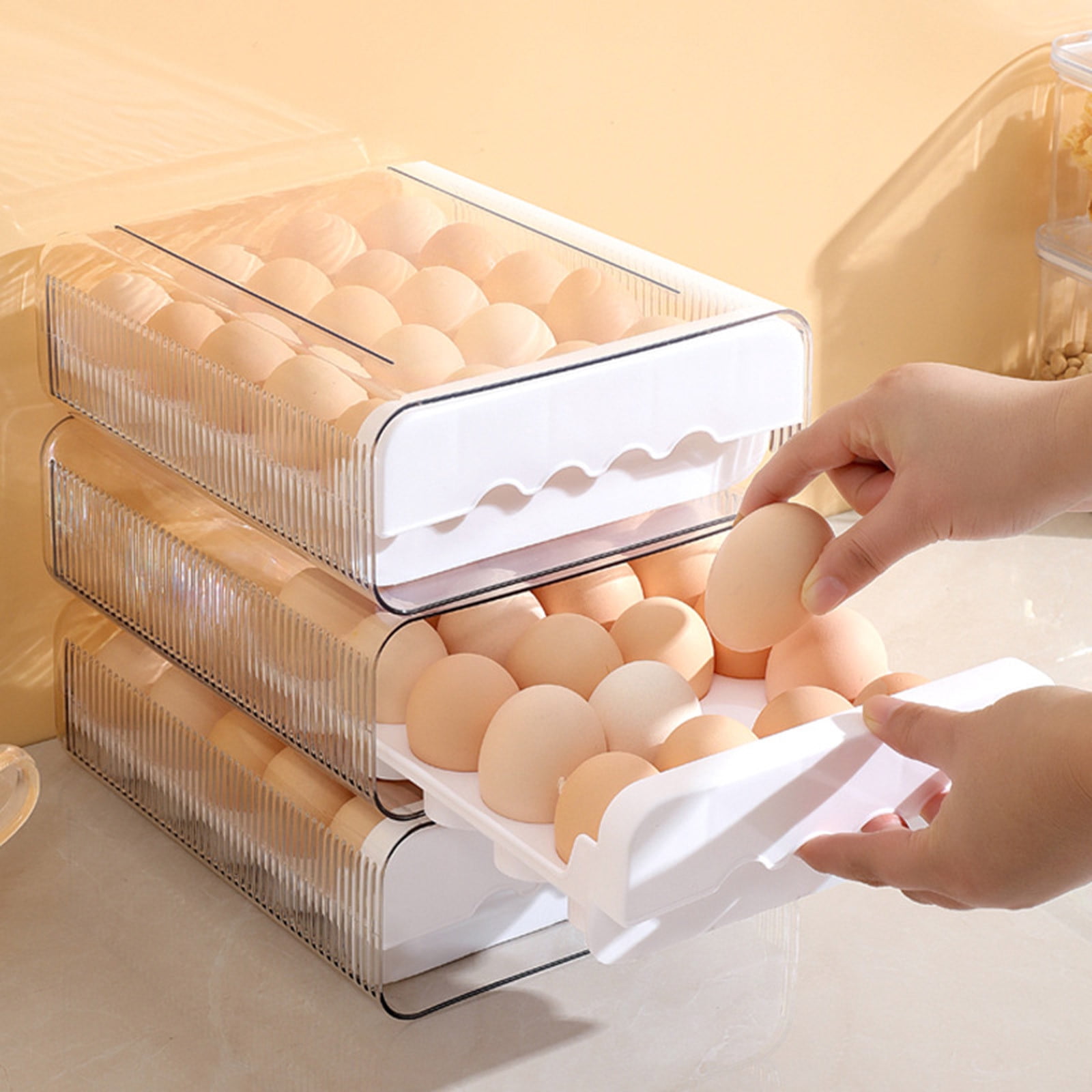 Pxyqht Egg Storage Box for Refrigerator Special Egg Holder Container Plastic Large Capacity Tray for Fridge Kitchen Organization