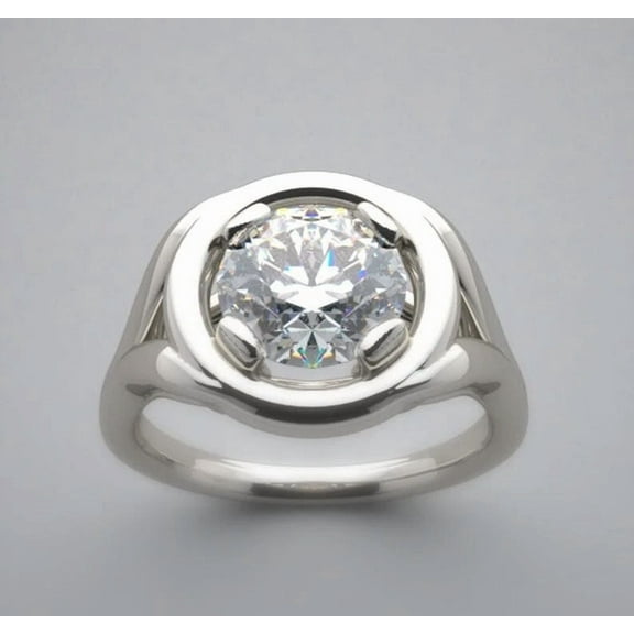 Solitaire 2Ct Round Cut Simulated Diamond Engagement Men's Ring 14K White Gold Plated 925 Silver