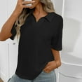 thumbnail image 2 of Bixock Womens Tops Short Sleeve Shirts Summer Outfits Solid Color Lapel Pullover Top Loose Cut Outdoor Casual Blouse Travel Vacation Clothes, 2 of 4