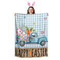 thumbnail image 2 of Throw Blanket Fleece Throw Blanket 50x60in, Easter Truck with Rabbit Eggs Carrot Soft Lightweight Bed Blankets Wood Barn and Blue Checker Fuzzy Couch Blankets for All Season, 2 of 9
