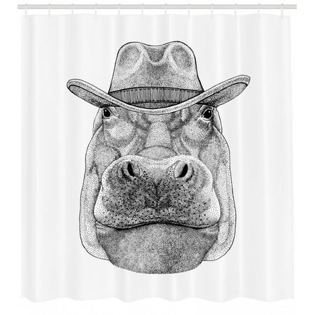Hippo Shower Curtain Behemoth Animal Figure Wearing Cowboy Hat