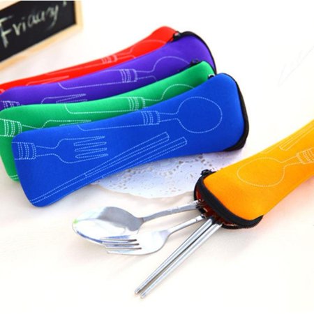 Portable Dinnerware Holder Lightweight Outdoor Travel Tableware Cloth Bag Washable Zipper Student School Lunch