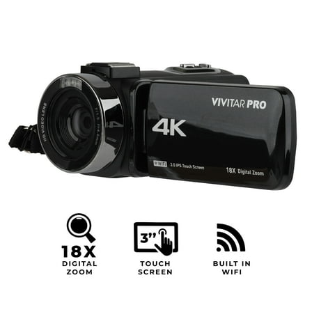 Vivitar 4K HD Digital Video Camera with WiFi, Built in Night Vision, and 3" Touch Rotational Display