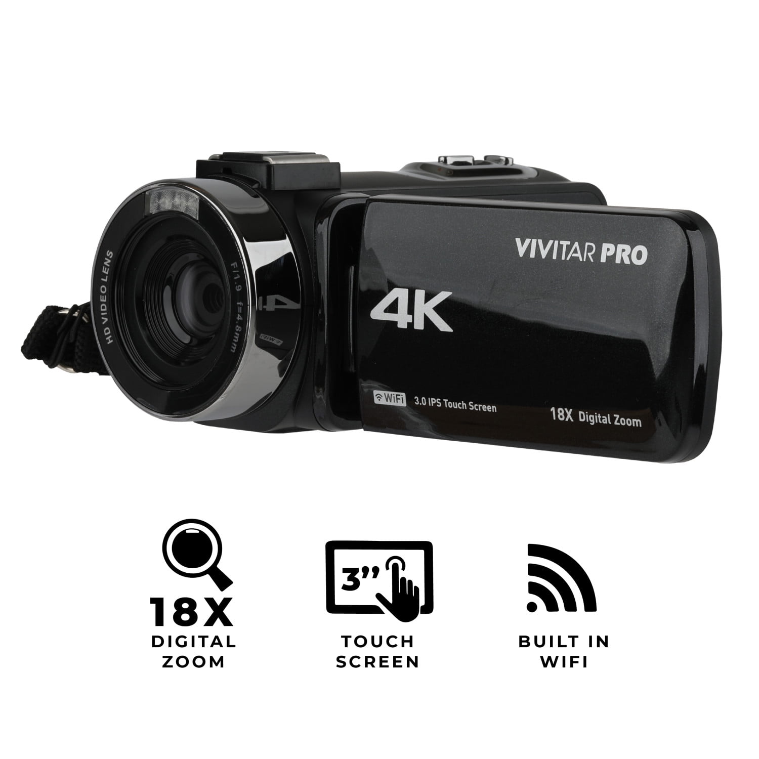 Vivitar WiFi 4K HD Digital Video Camera with Built-In Night Vision and 3" Touch Rotational Display for Vlogging