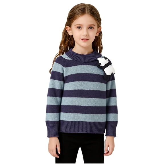 SERTG Boys Girls Striped Knit Sweater Round Neck Long Sleeve Fashion Comfortable Fall Winter Casual Everyday Top for Kids(Blue#1,3-4 Years)