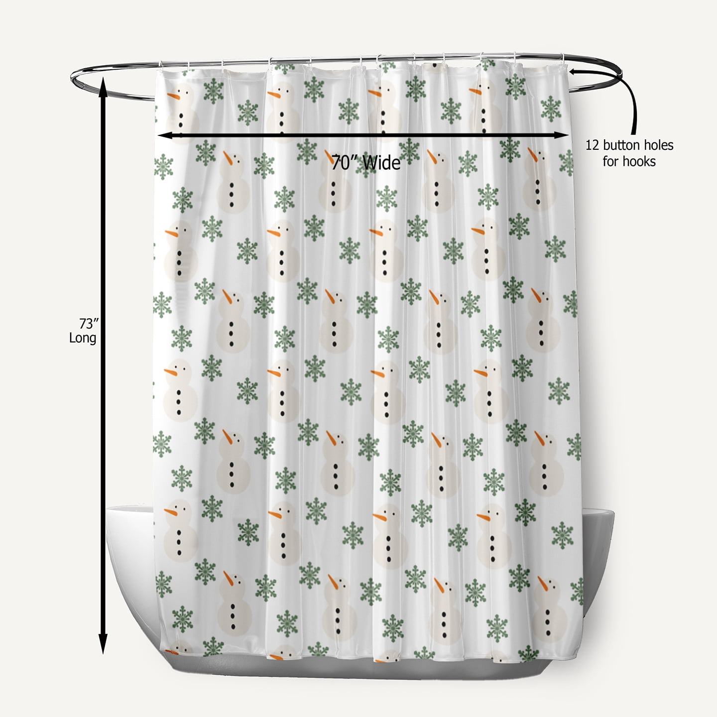 Simply Daisy 70" W x 73" L Snow Men In Snowstorm Polyester Shower Curtain, Succulent Green [1 Ct]