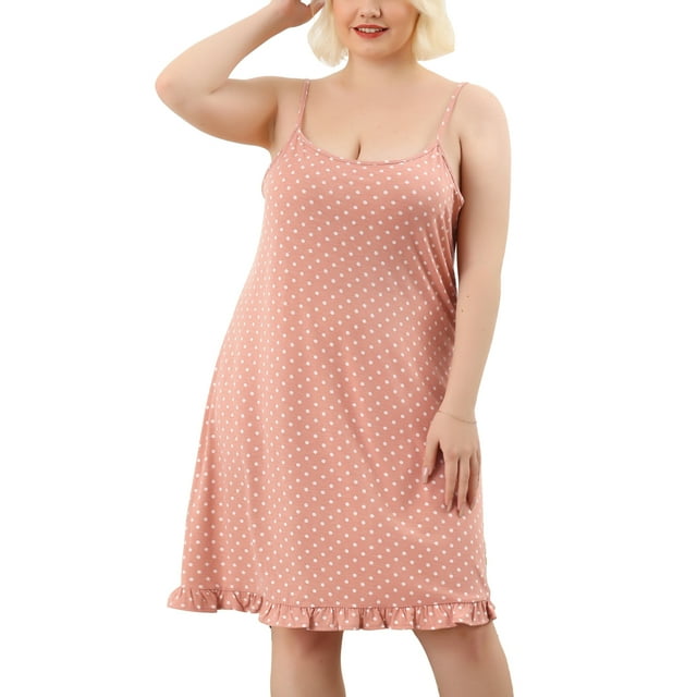 GRACE & GRANDEUR Women's Plus Pajamas Adjustable Strap Polka Dots Ruffle Hem Nightgown Pink 4X