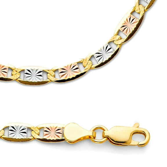 Valentino Necklace Solid 14k Yellow White Rose Gold Chain Star Diamond Cut Tri Color, 4.2 mm - 20,22,24 inch