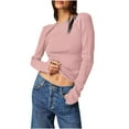 thumbnail image 1 of FAIWAD Women's Long Sleeve Cropped Tops Round Neck Ribbed Slim Stretch Backless Pullover Tops, 1 of 7