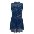 thumbnail image 3 of Aislor Girls Lyrical Dance Mock Neck Ruched Ballet Skirted Leotard Ballerina Ice Skating Dress Navy Blue 12, 3 of 7