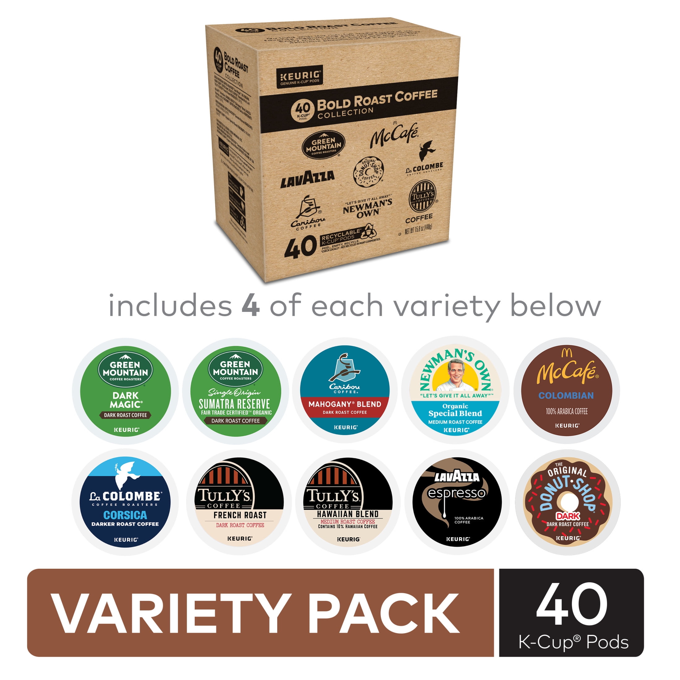 Keurig  Bold Roast Coffee Collection Medium and Dark Roast K-Cup Coffee Pods, 40 Count