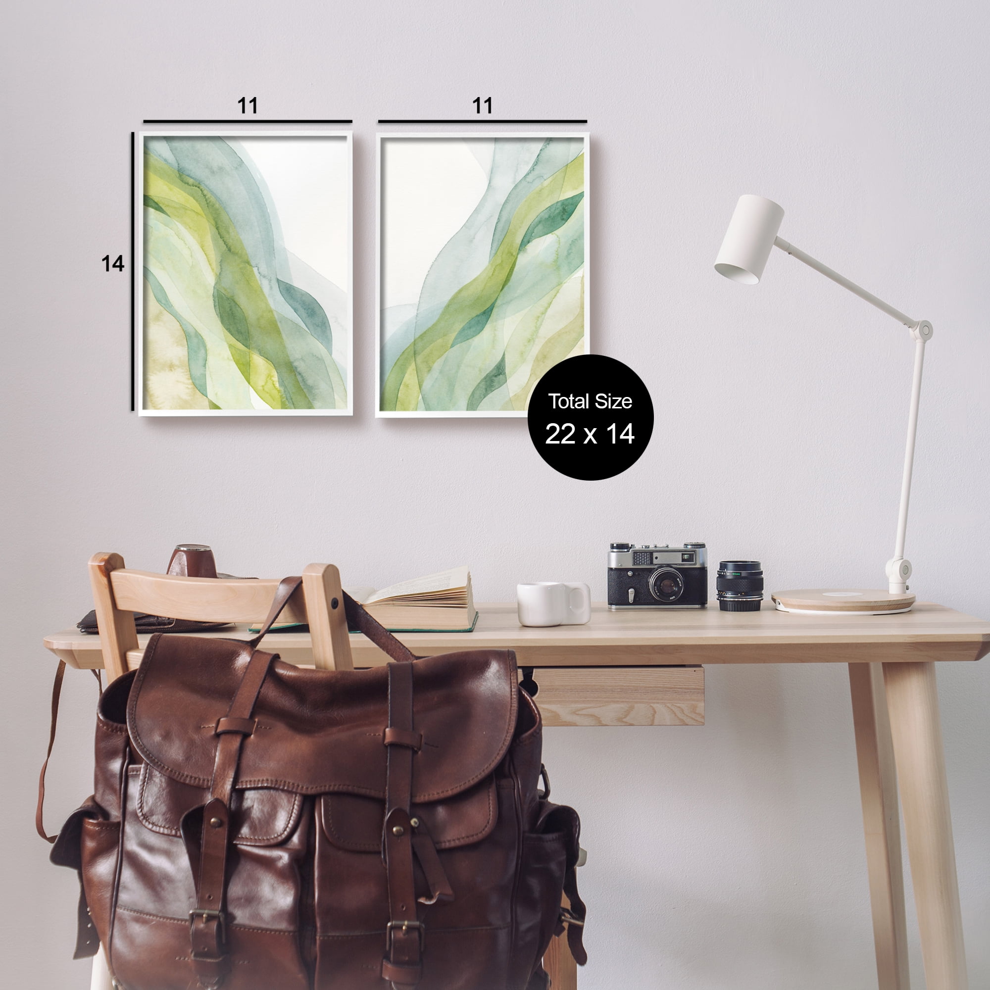 Stupell Industries Abstract Green Waves Abstract Painting White Framed Art Print Wall Art, 11 x 14, Set of 2