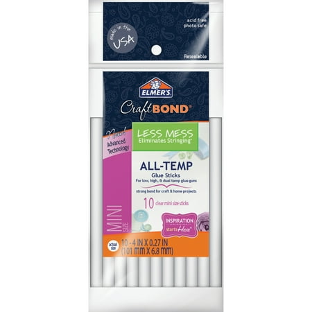 UPC: 0026000060547 | Elmer s Less Mess Hot Glue Sticks 4in Mini 10/Pkg.