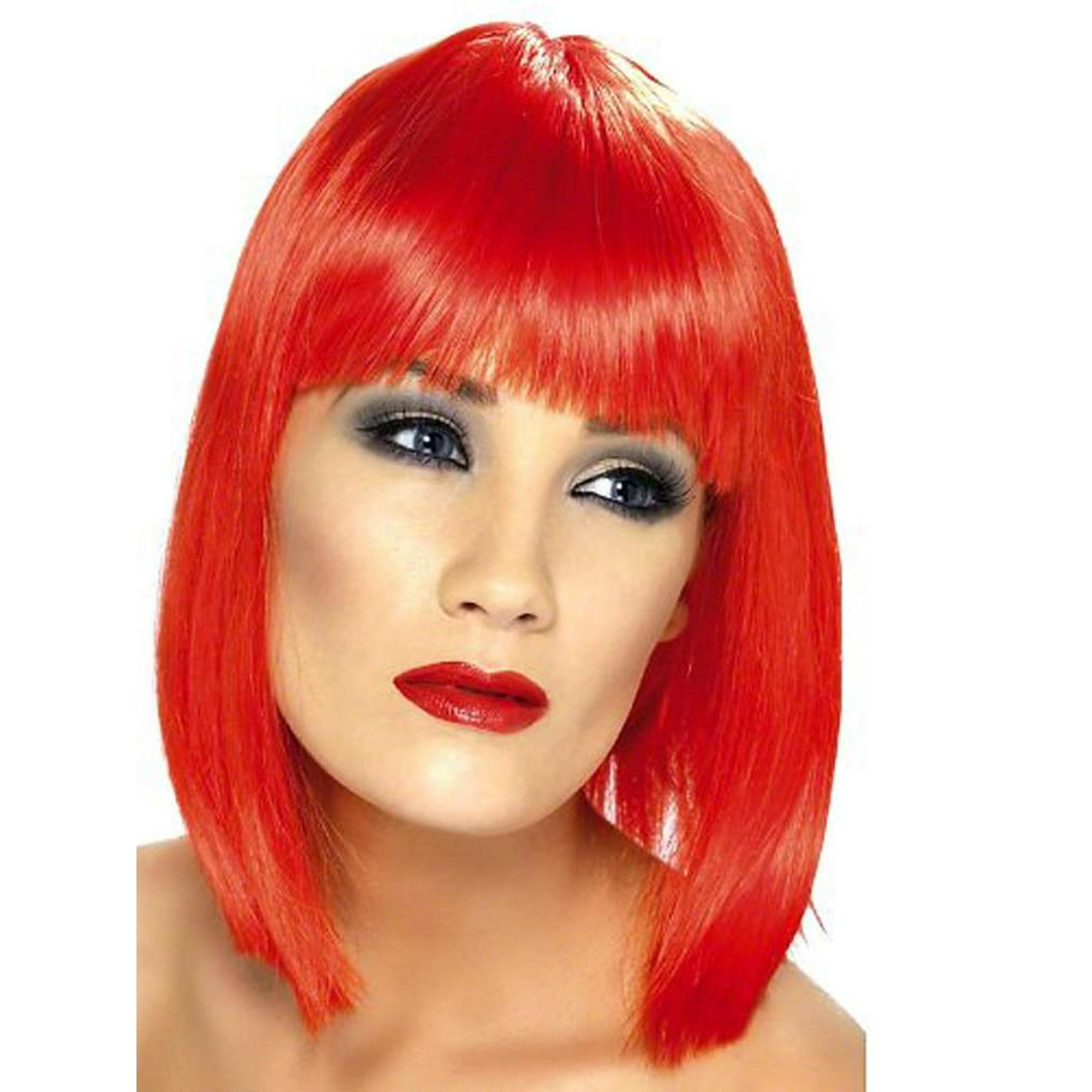Short Neon Red Glamourama 80 S Punk Rock Adult Costume Wig
