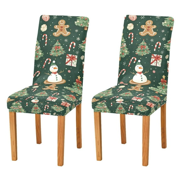 Yayeee 2 Pack Dining Chair Covers Stretch Parson Chairs Slipcovers Seat Protector, Green Christmas Trees
