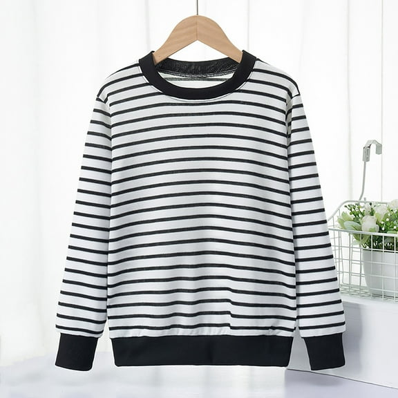 Thetops 100% Cotton Toddler Striped Shirt 3T - White, Soft Breathable Crew Neck, Durable Everyday Tee for Play & School, Wardrobe Staple