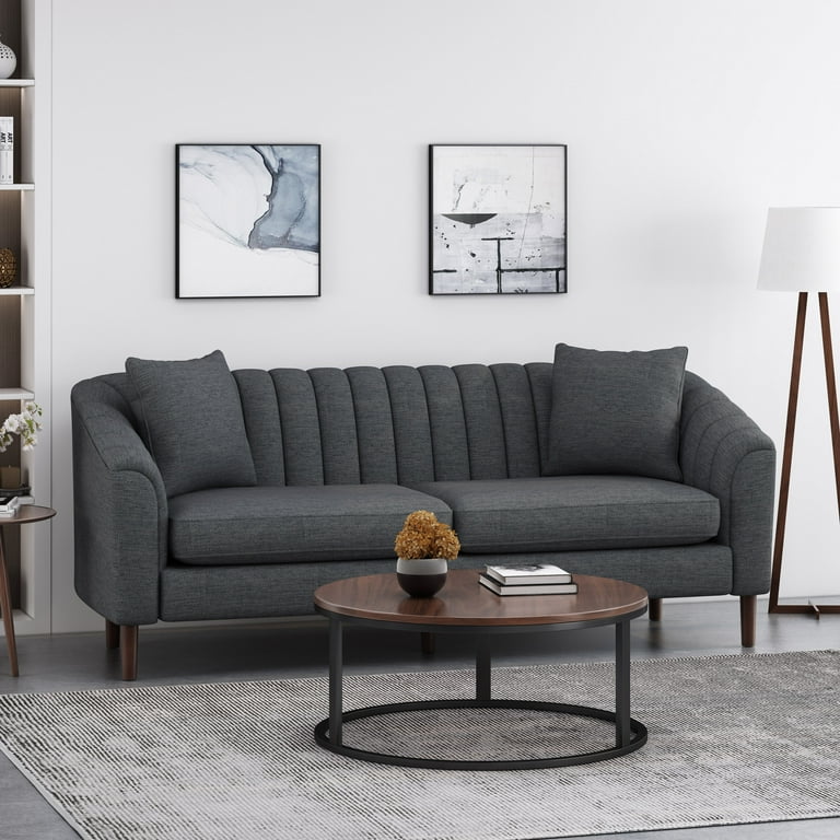 Noble House Currie Fabric Tufted 3 Seater Sofa Charcoal Dark Walnut Size One Size