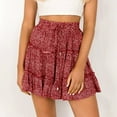 thumbnail image 3 of Teissuly Women Summer Casual Bohe High Waist Ruffled Floral Print Beach Short Skirt, 3 of 8