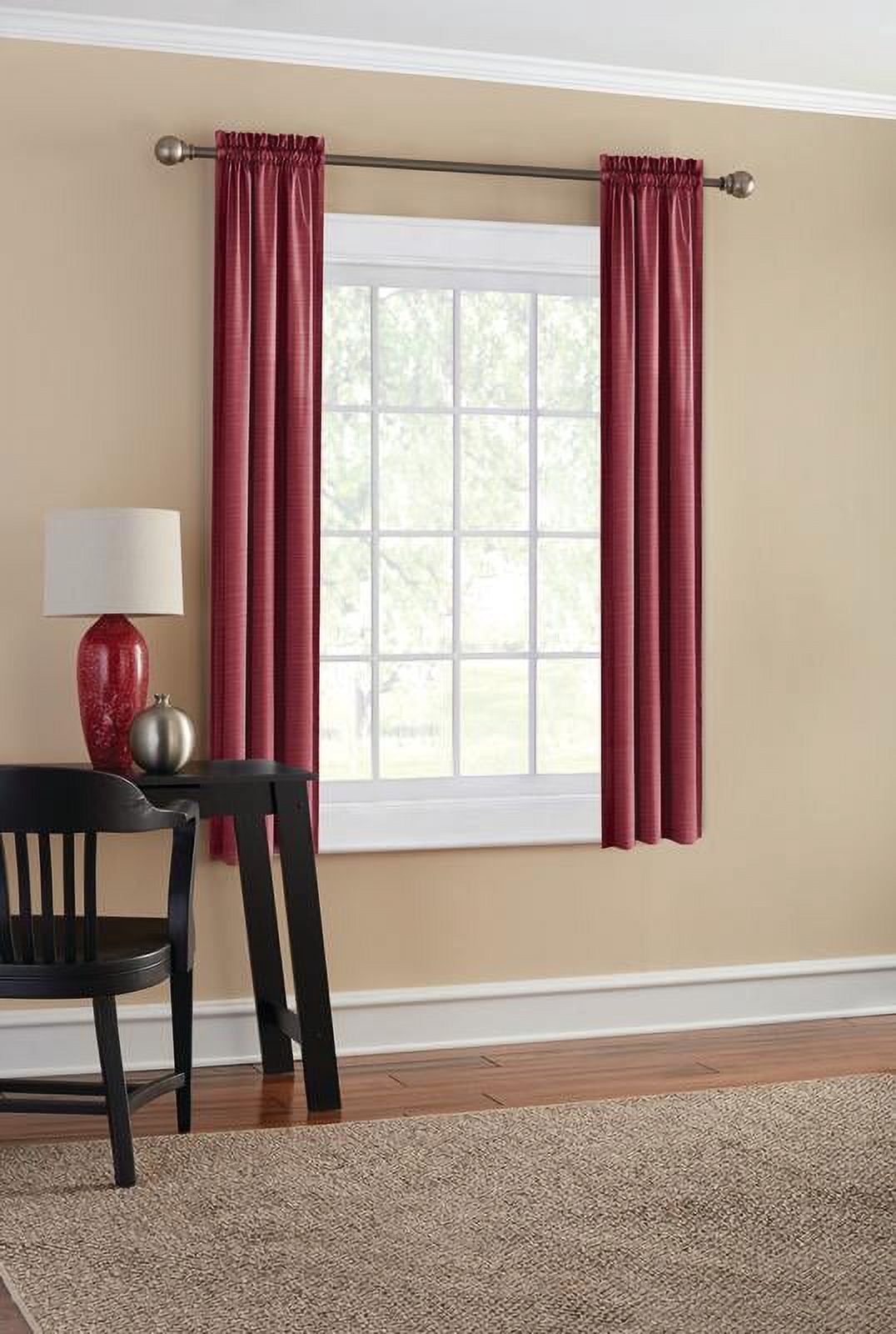 Mainstays Threaded Print Solid Color Room Darkening Rod Pocket Curtain Panel Pair, Set of 2, Red, 30 x 63