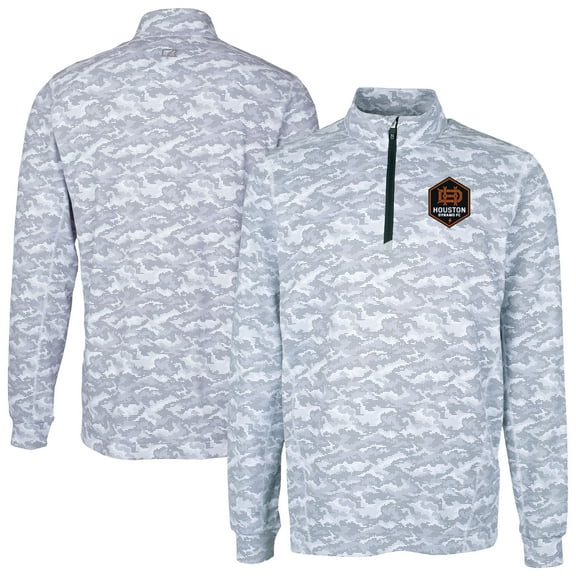 Men's-Cutter & Buck  Charcoal Houston Dynamo FC Traverse Stretch Eco Camo Print Quarter-Zip Pullover Top