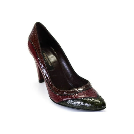 

Pre-owned|Sergio Rossi Womens Color Block Snakeskin Slip On Pumps Brown Red Green 37.5 7.5