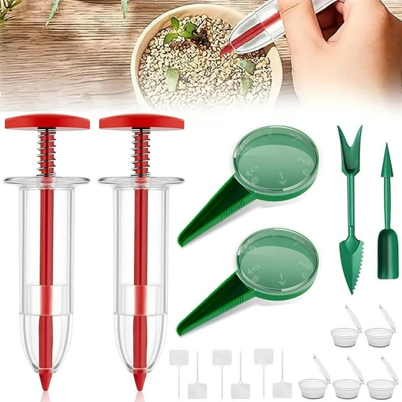 6 PCS Mini Seed Spreader Set, Mini Sowing Seed Dispenser, Small Garden Seed Planter Tool, Hand held Manual Seed Spreader with Seedlings Dibber and Widger Set for Tiny Seeds