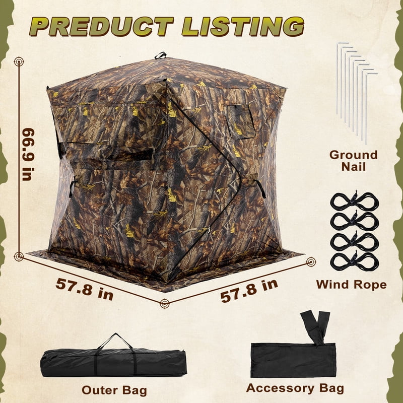 Gianna 270°See Through Hunting Blind, 2-3 Person Pop Up Camouflage Tent with Carrying Bag, Portable Hunting Tent with Accessory Bag