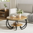 thumbnail image 7 of Juiluna Round Coffee Table 30" Center Table, 2-Tier Coffee Table Industrial Accent Tables with Adjustable Feet, Living Room Tables with Storage Shelf and Designed Wood Grain, Easy Assemble, 7 of 7