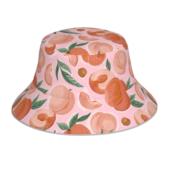 Kll Painting Peach Bucket Hat for Women Men Packable Travel Beach Sun Hat Outdoor Rave Accessories Reflective Fisherman Cap