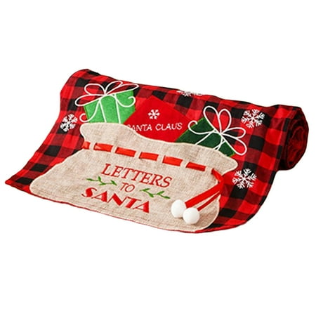 

MQing Christmas Table Runner Classic Plaid Embroidery Pattern Romantic Wedding Party Elegant Table Decoration Printed Table Cover Home Dining Room Decoration Kitchen Supplies