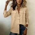 thumbnail image 6 of Feancey Summer Blouses for Women Long Sleeve Button Down Shirts Lightweigt Casual Lapel Collared Casual Tops Solid Color Office Work Shirt with Pockets Feancey Khaki M, 6 of 10